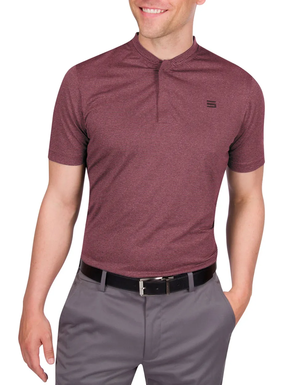 Men's Thin-Striped Collarless Golf Polos