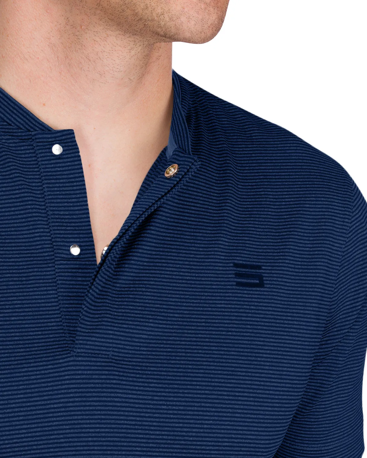 Men's Thin-Striped Collarless Golf Polos