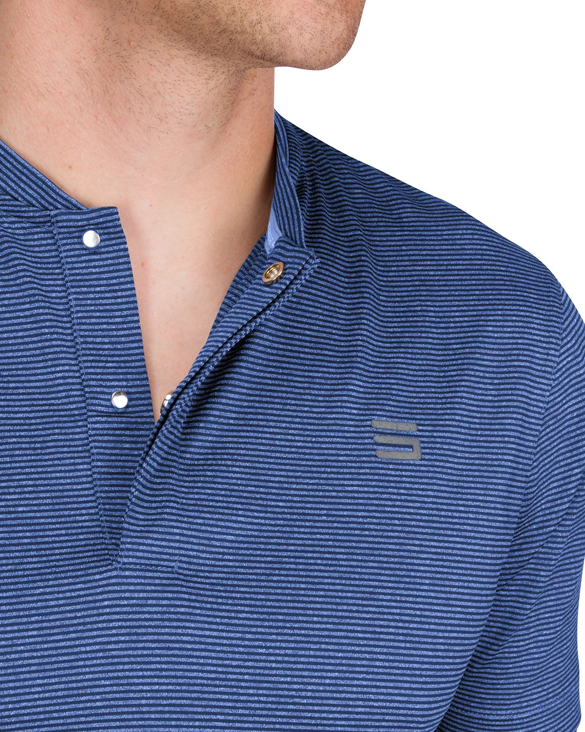 Men's Thin-Striped Collarless Golf Polos