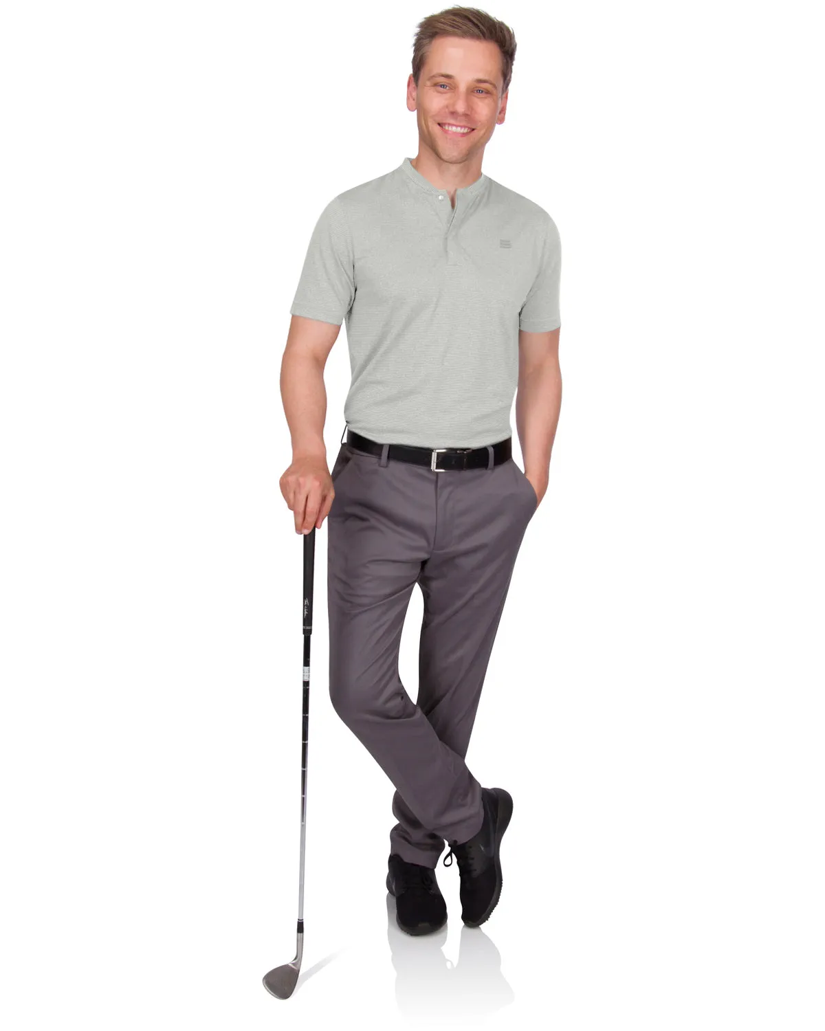 Men's Thin-Striped Collarless Golf Polos