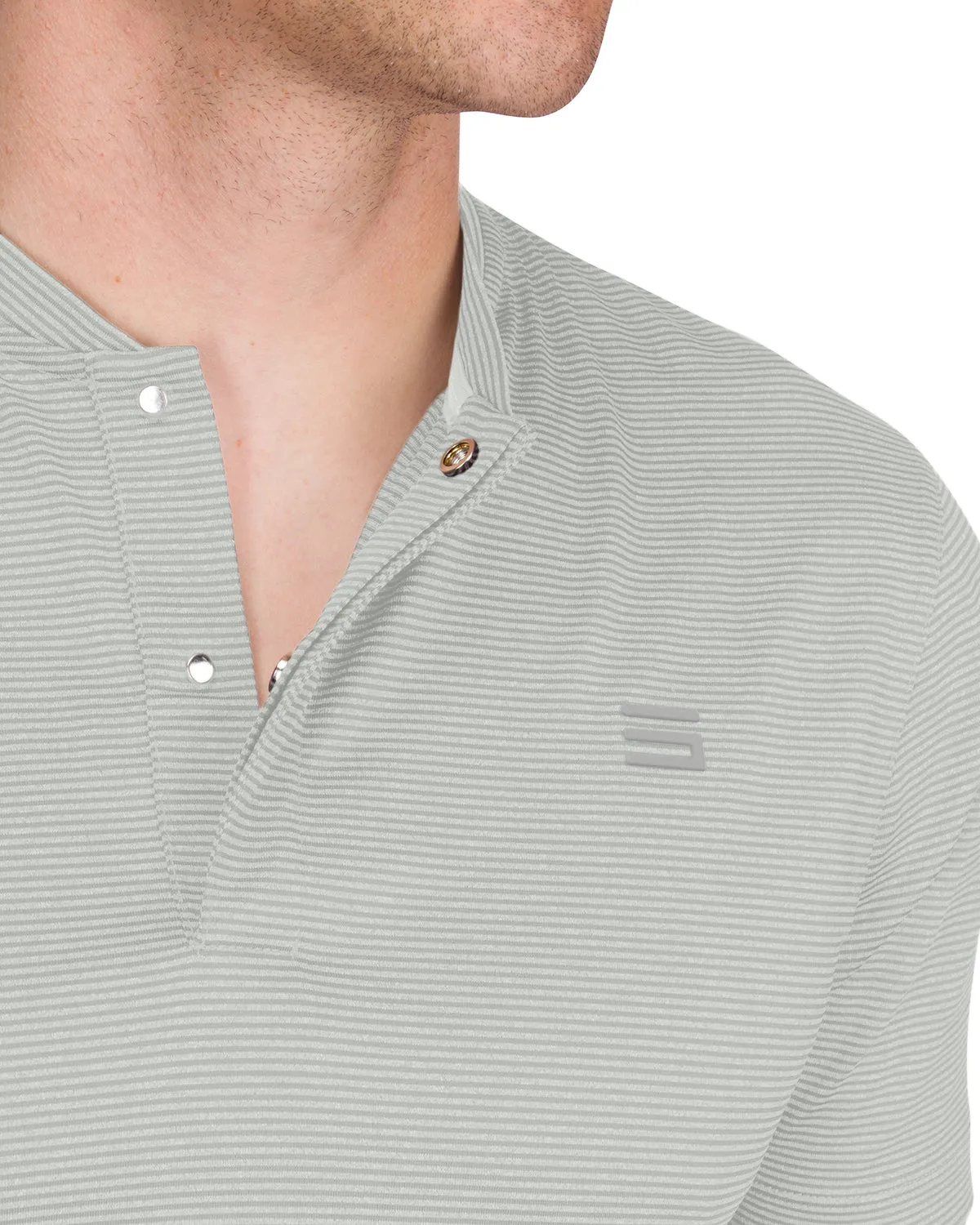 Men's Thin-Striped Collarless Golf Polos