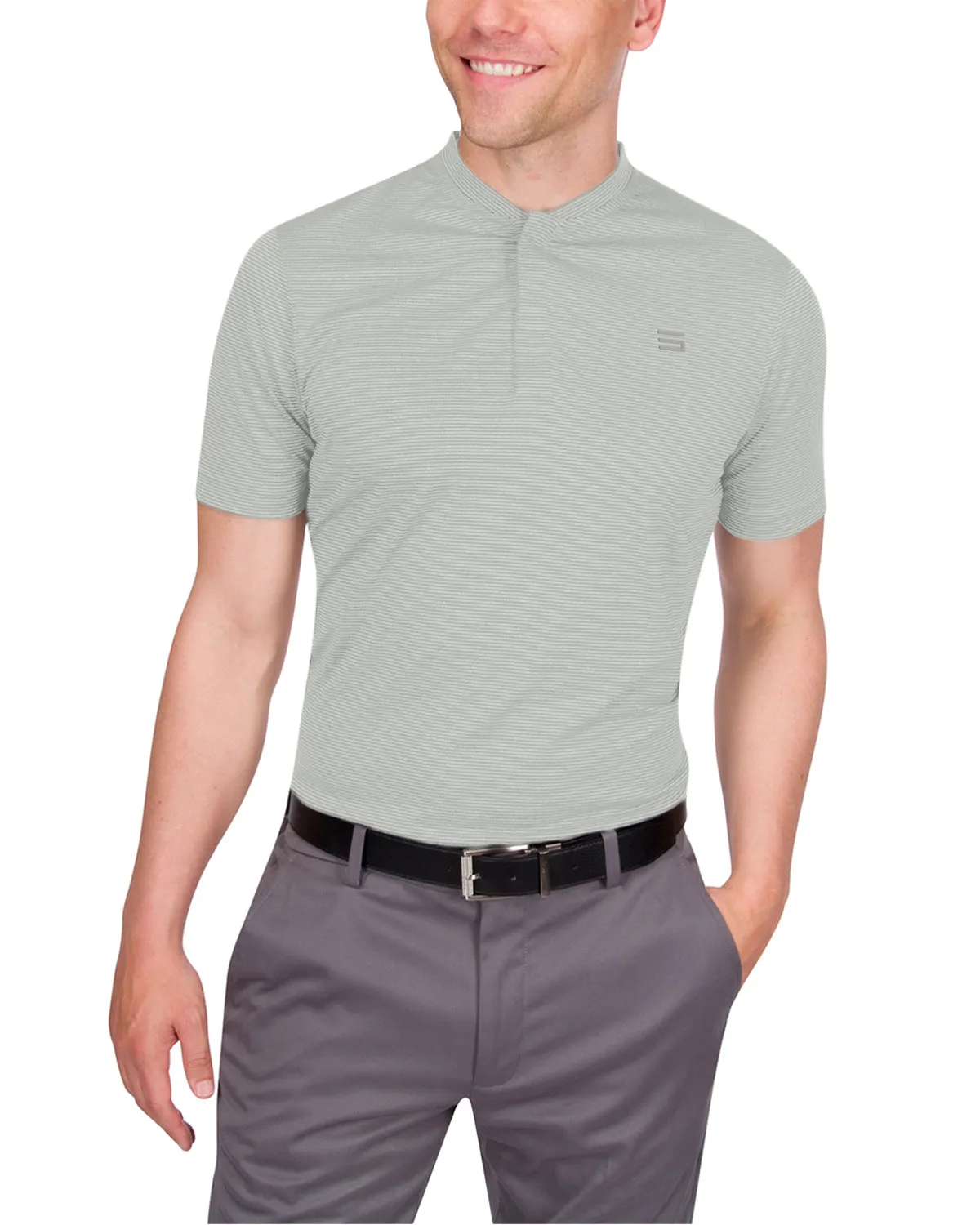 Men's Thin-Striped Collarless Golf Polos