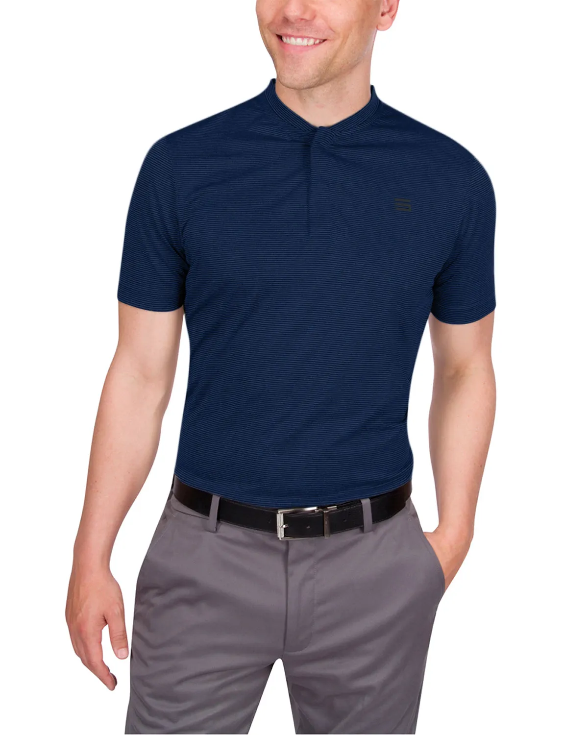 Men's Thin-Striped Collarless Golf Polos