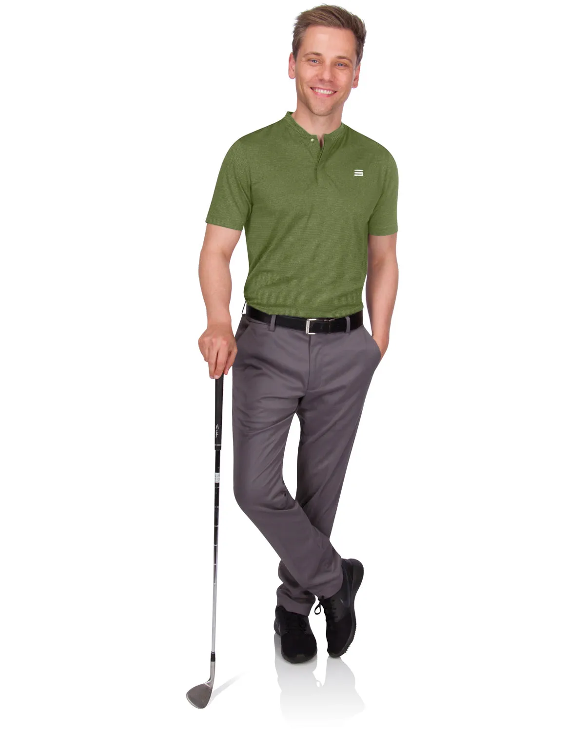 Men's Thin-Striped Collarless Golf Polos