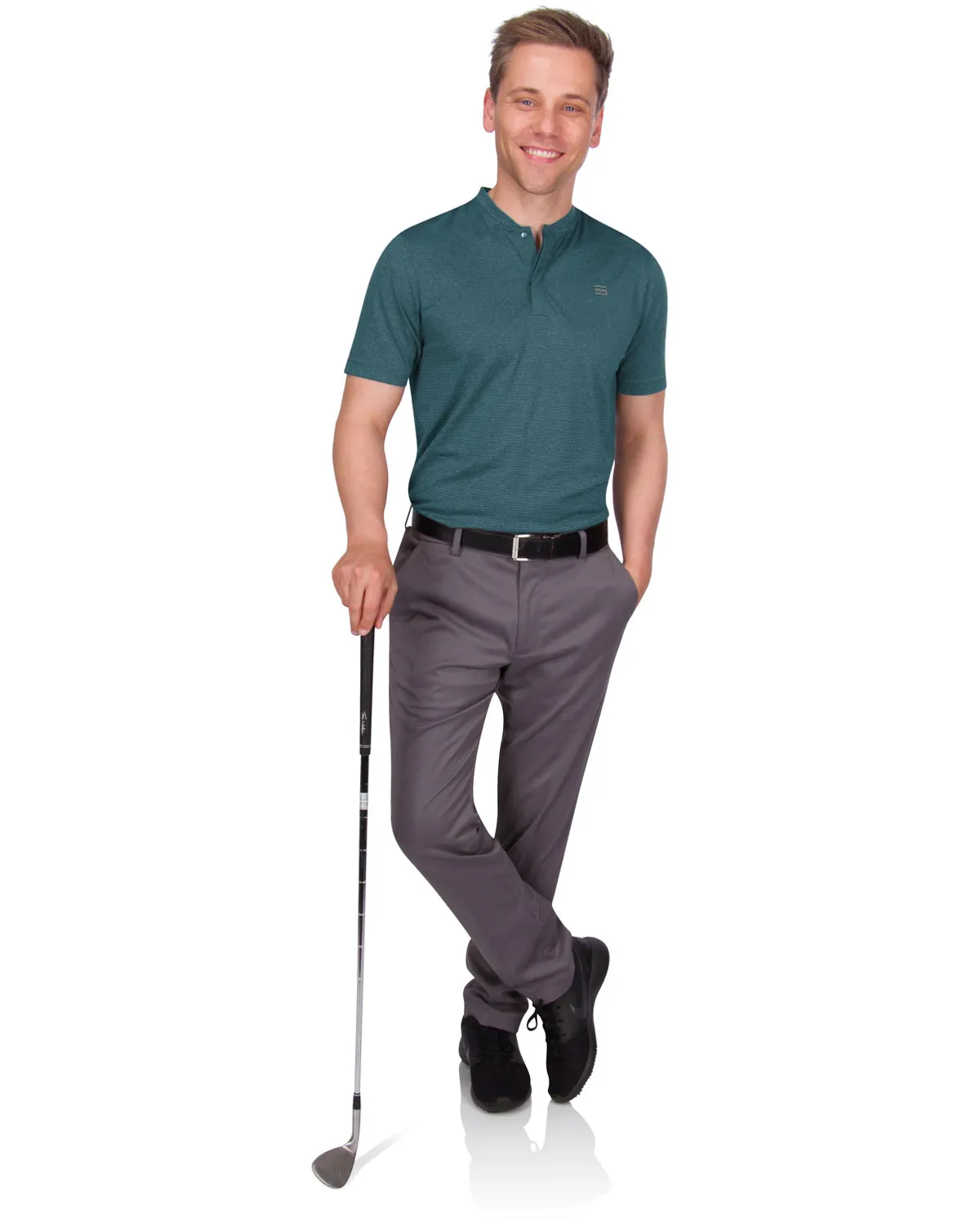 Men's Thin-Striped Collarless Golf Polos