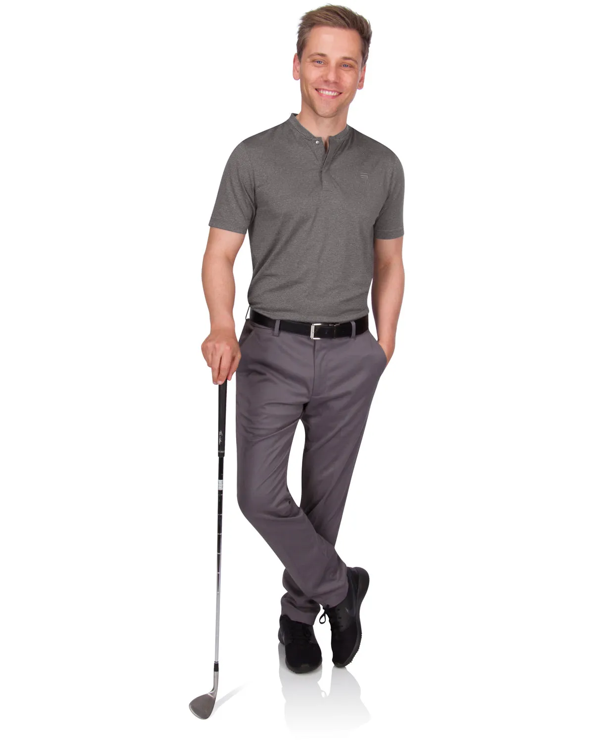 Men's Thin-Striped Collarless Golf Polos