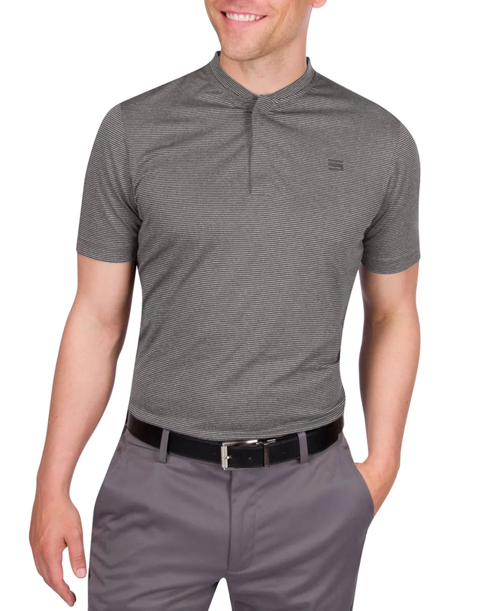 Men's Thin-Striped Collarless Golf Polos