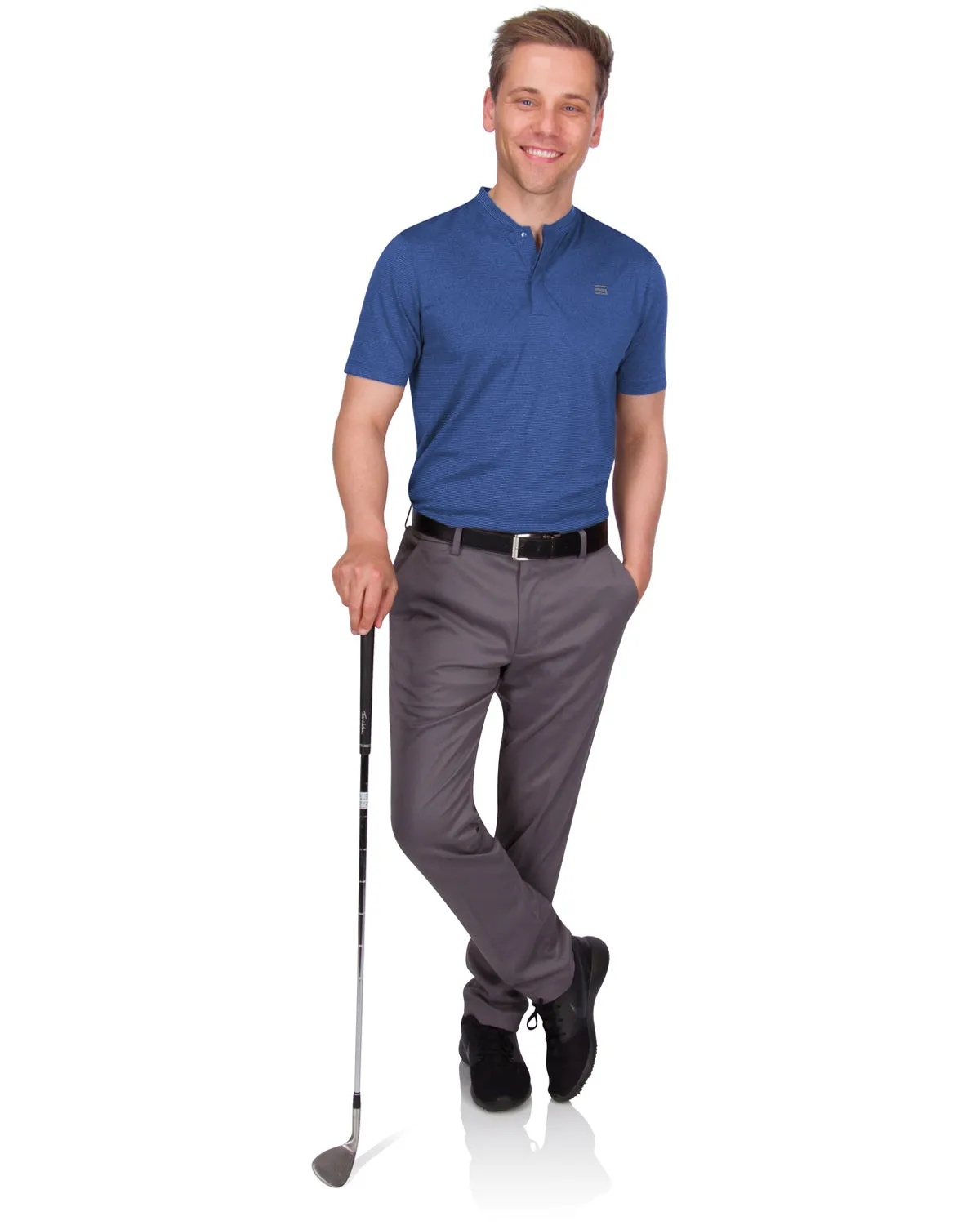 Men's Thin-Striped Collarless Golf Polos