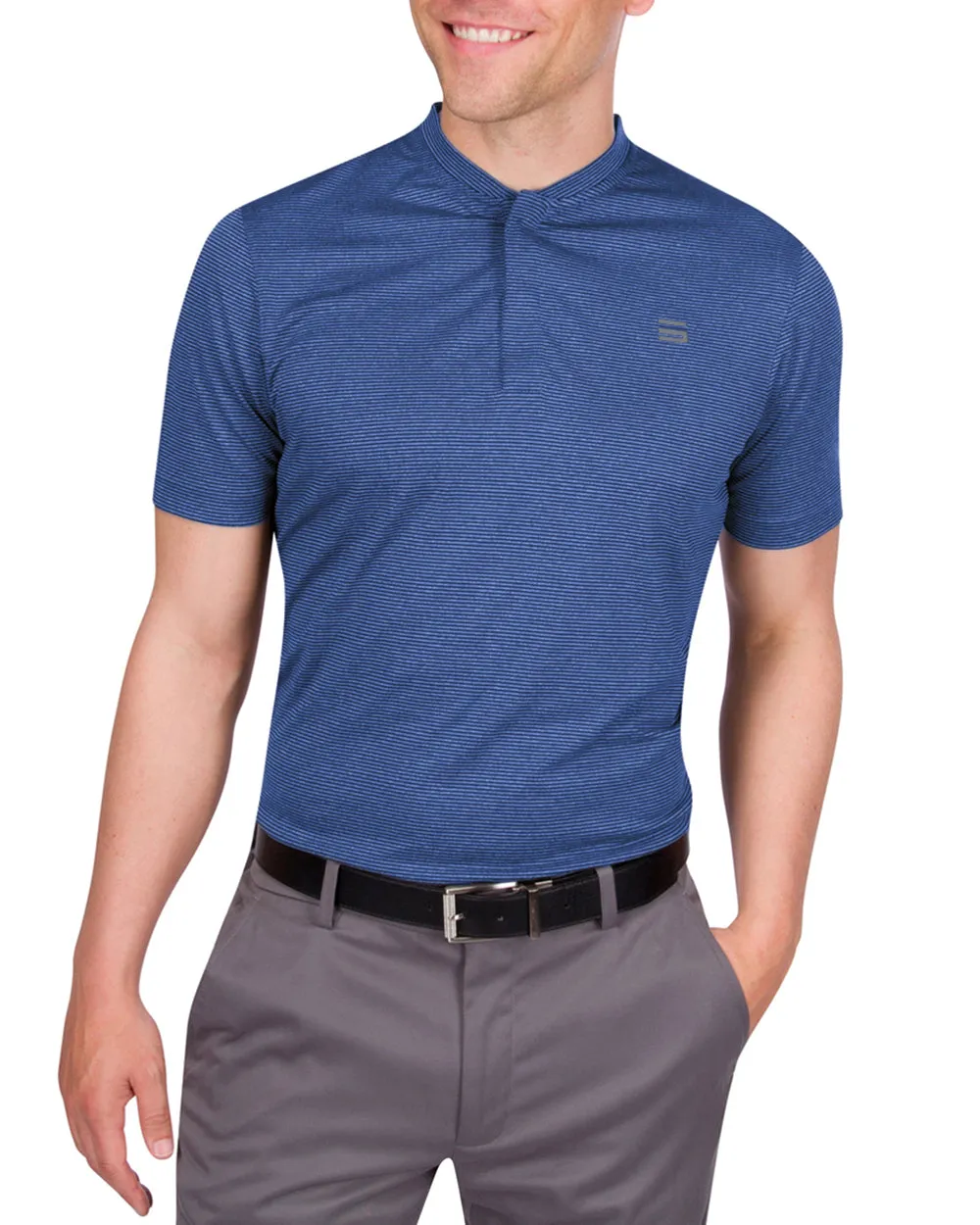 Men's Thin-Striped Collarless Golf Polos