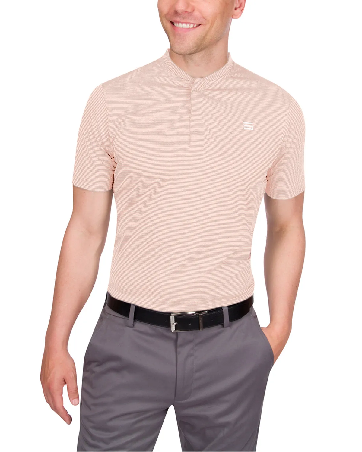 Men's Thin-Striped Collarless Golf Polos