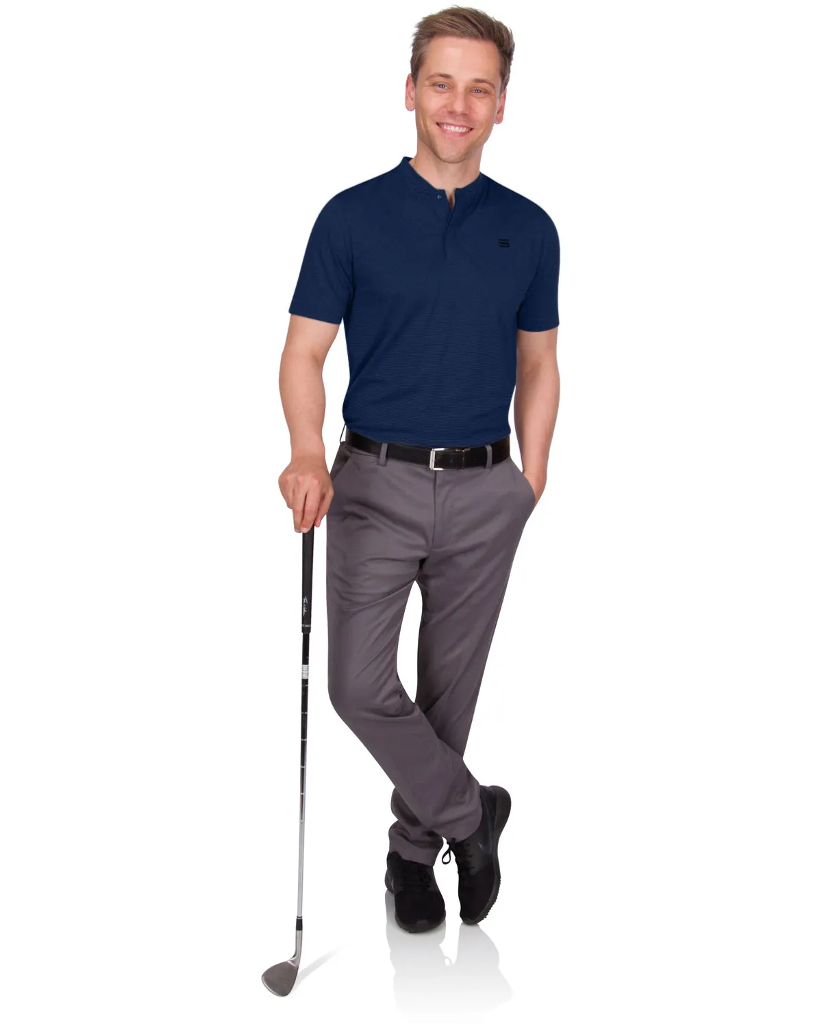 Men's Thin-Striped Collarless Golf Polos