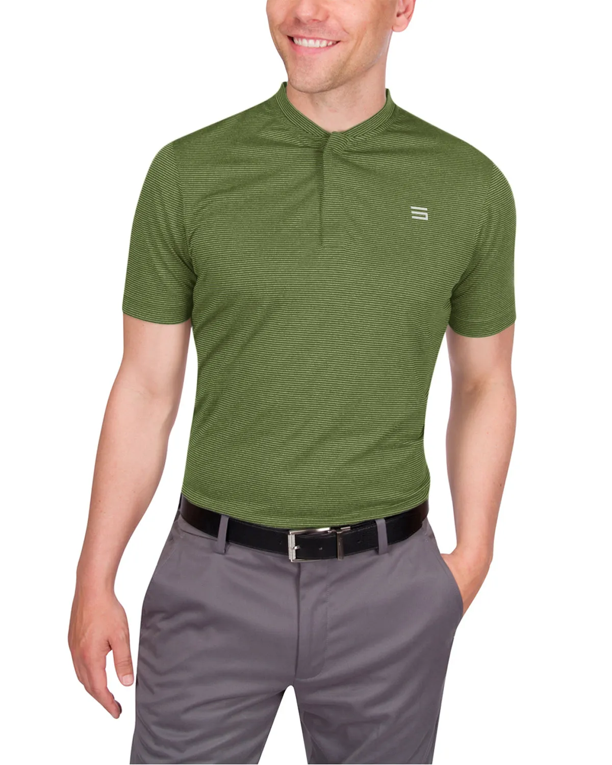 Men's Thin-Striped Collarless Golf Polos