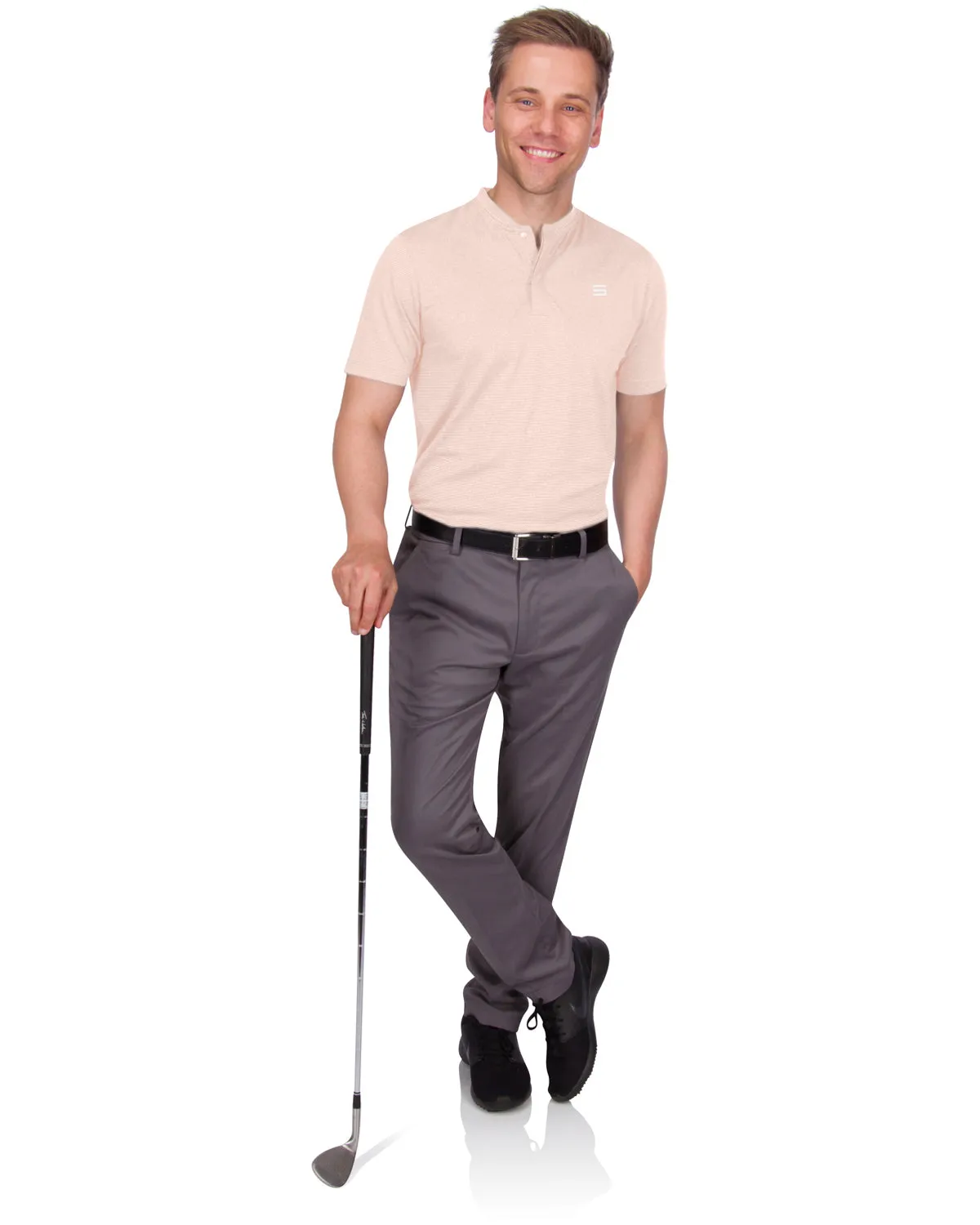 Men's Thin-Striped Collarless Golf Polos