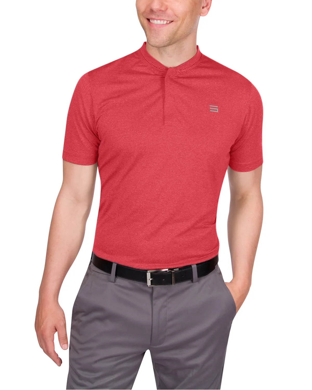 Men's Thin-Striped Collarless Golf Polos