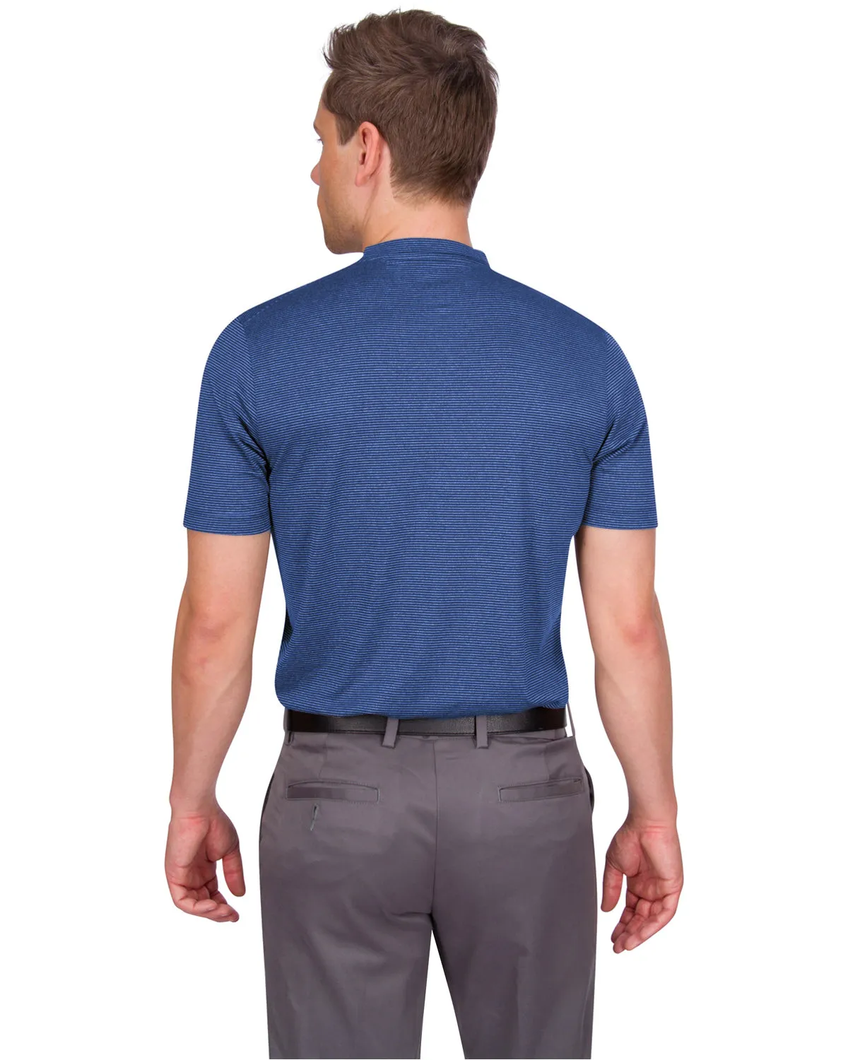 Men's Thin-Striped Collarless Golf Polos