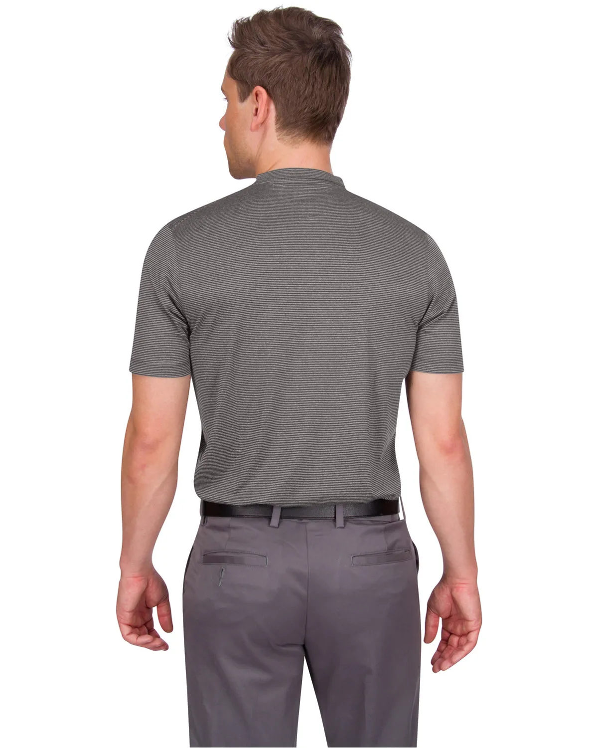 Men's Thin-Striped Collarless Golf Polos