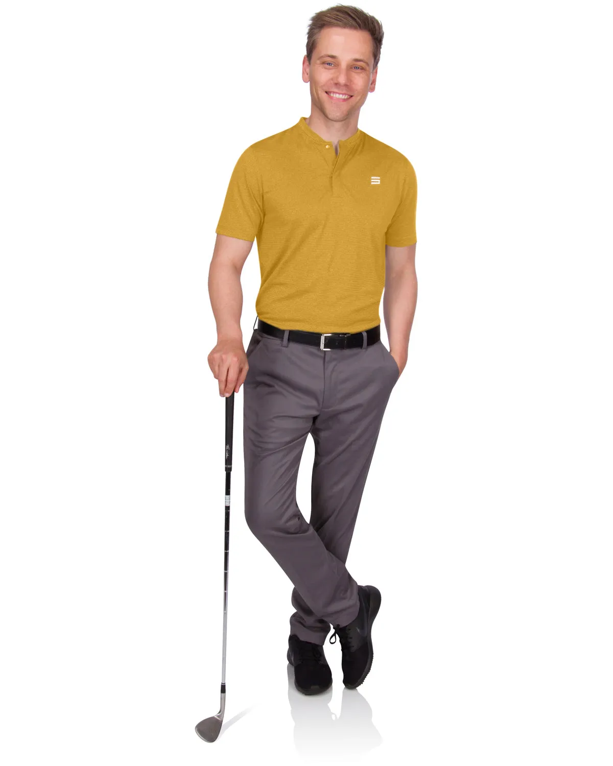 Men's Thin-Striped Collarless Golf Polos