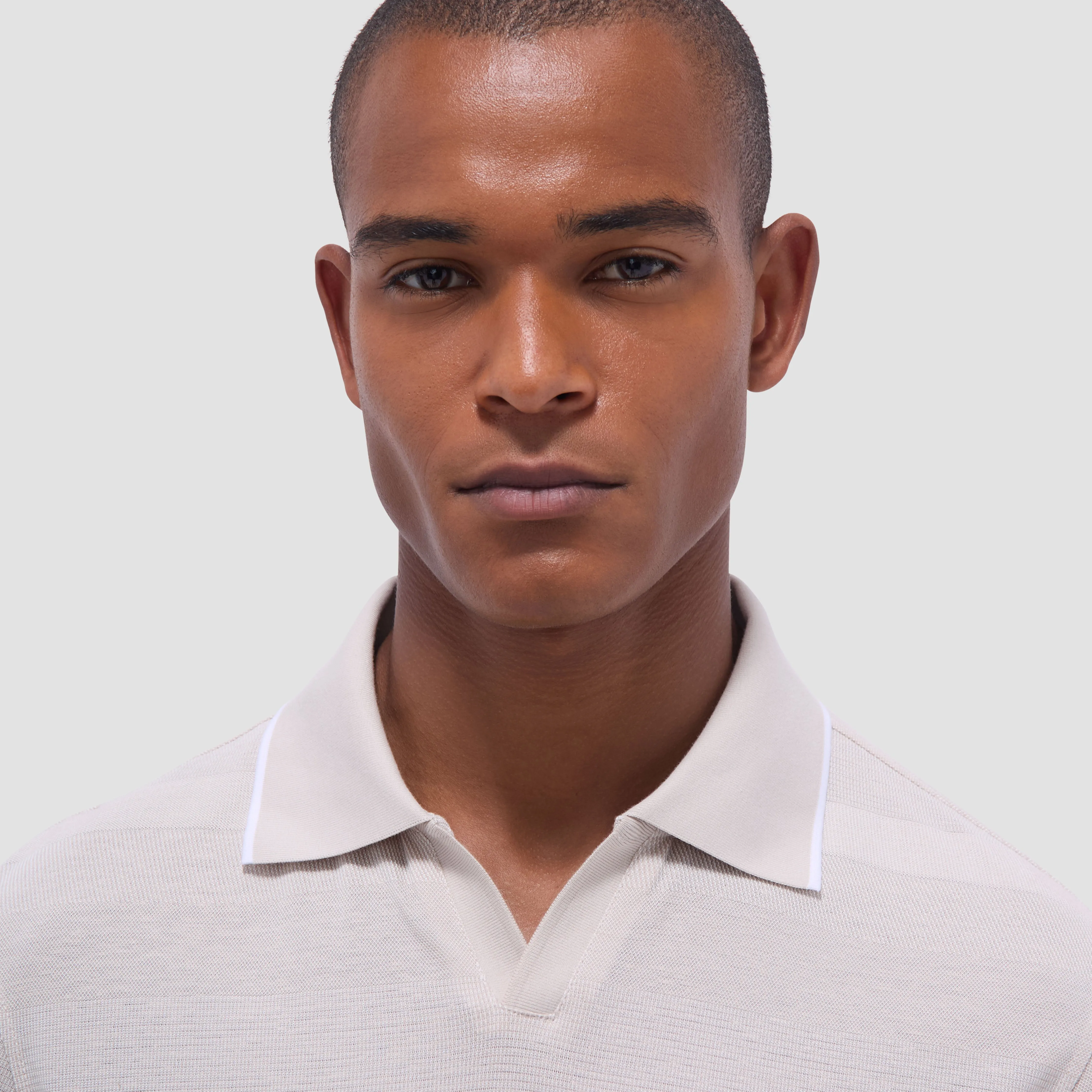 Mixed Media Johnny Collar Polo Shirt