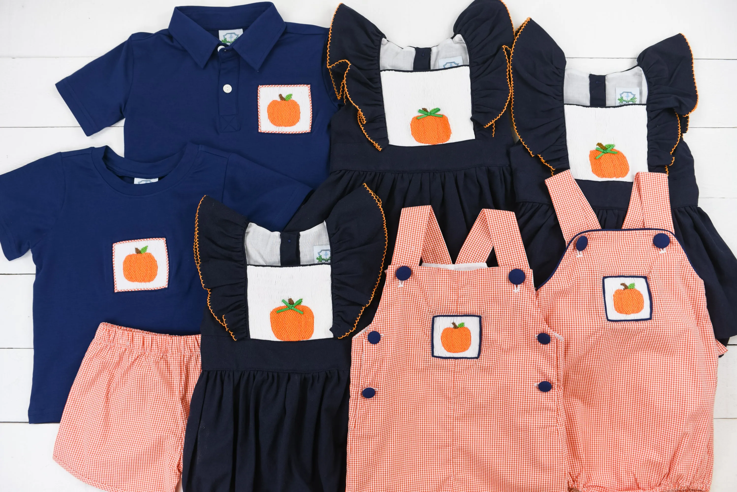 Navy and Orange Pumpkin Polo Short Set