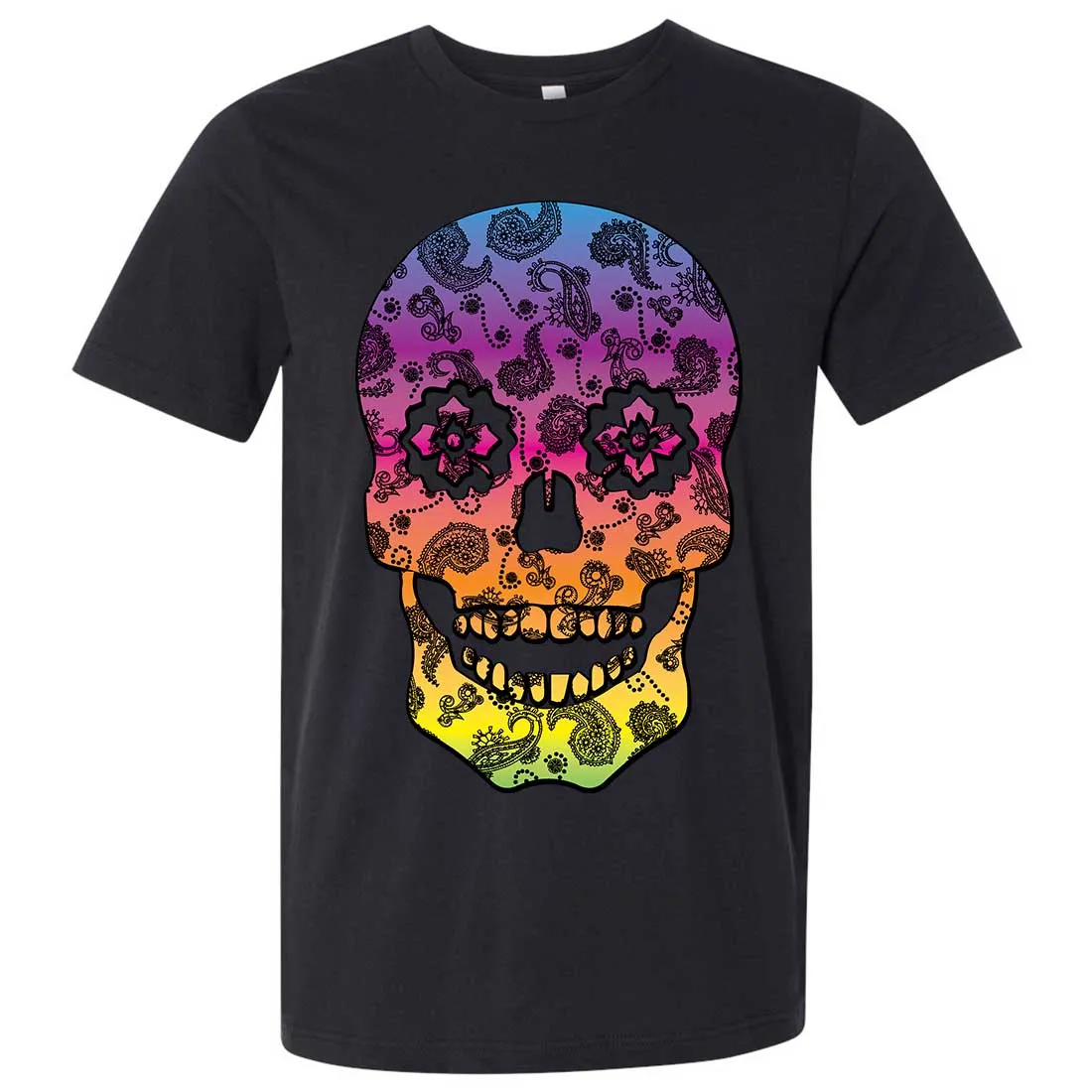 Neon Paisley Print Sugar Skull Asst Colors Mens Fitted Tee