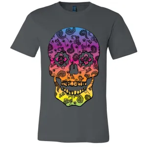 Neon Paisley Print Sugar Skull Asst Colors Mens Fitted Tee