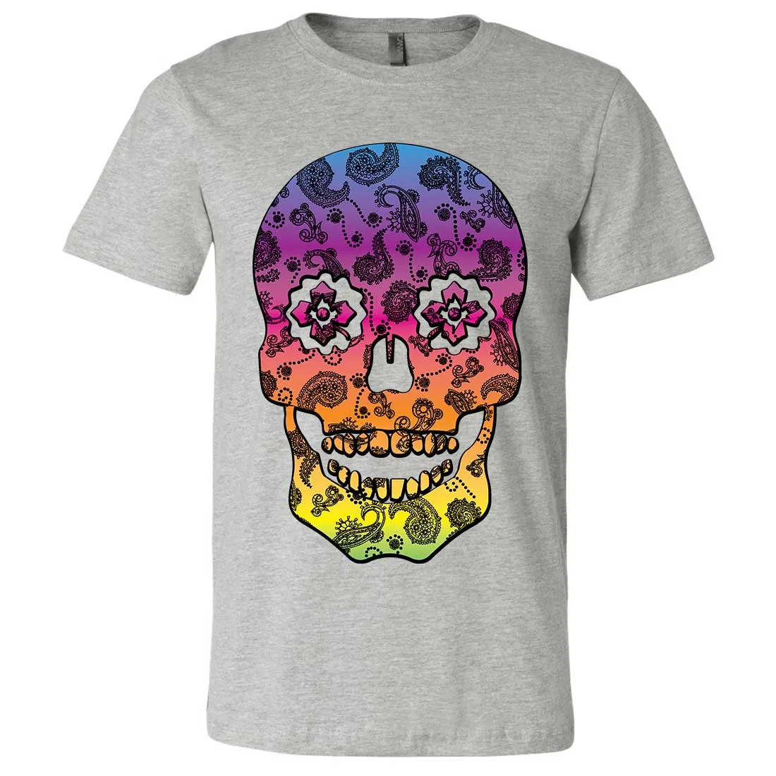 Neon Paisley Print Sugar Skull Asst Colors Mens Fitted Tee