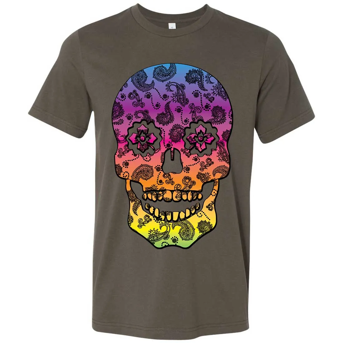 Neon Paisley Print Sugar Skull Asst Colors Mens Fitted Tee