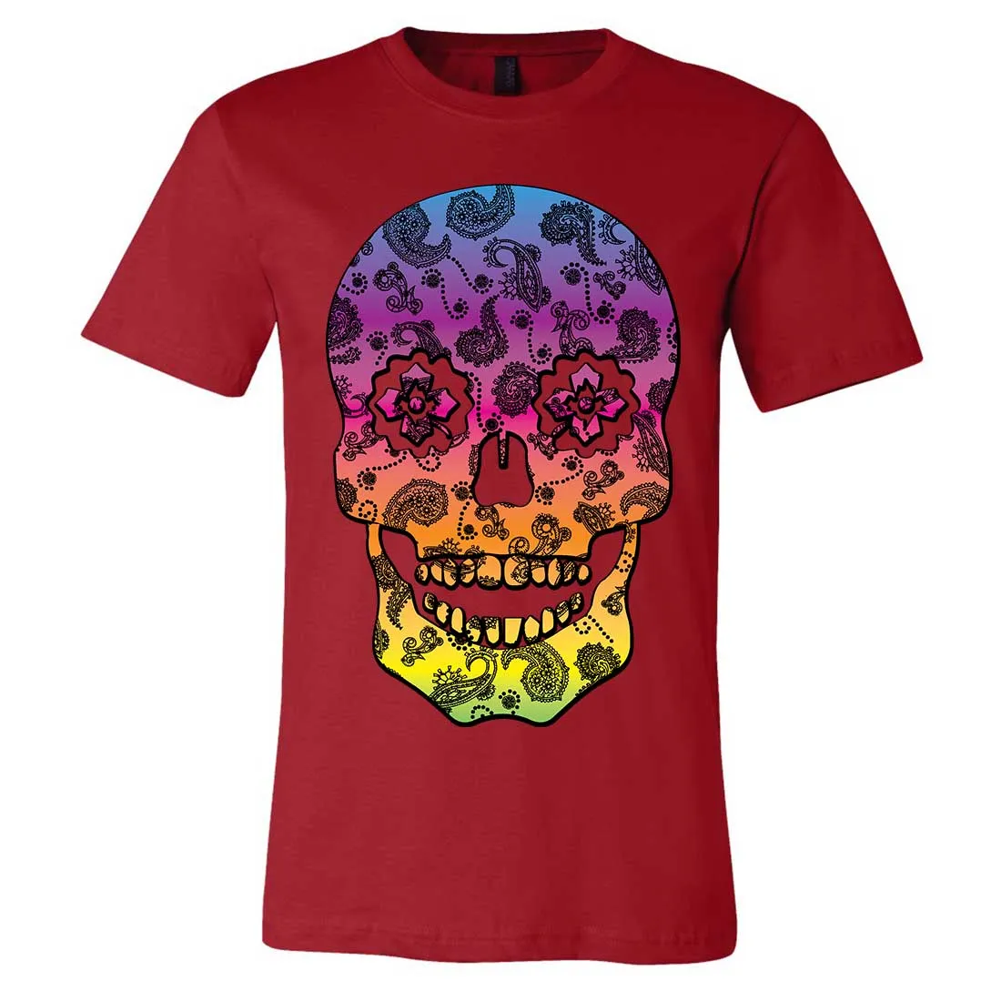 Neon Paisley Print Sugar Skull Asst Colors Mens Fitted Tee