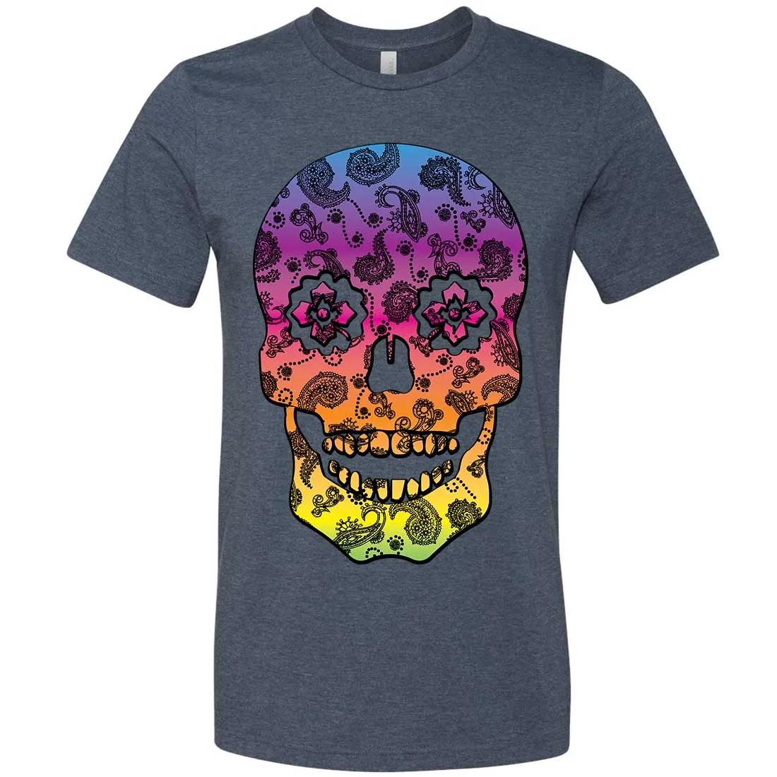 Neon Paisley Print Sugar Skull Asst Colors Mens Fitted Tee