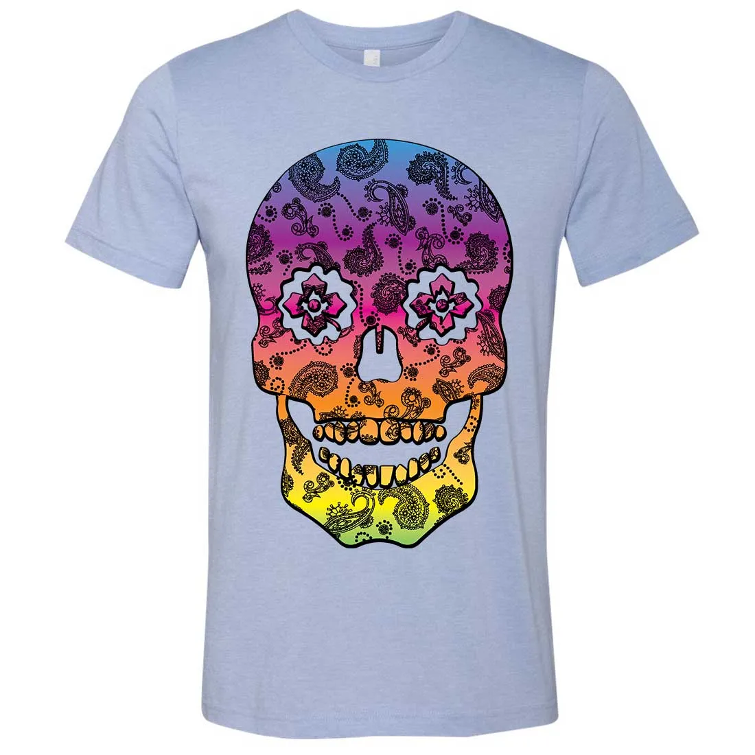 Neon Paisley Print Sugar Skull Asst Colors Mens Fitted Tee