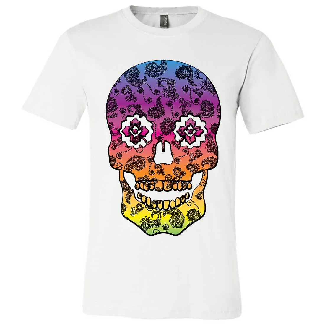 Neon Paisley Print Sugar Skull Asst Colors Mens Fitted Tee