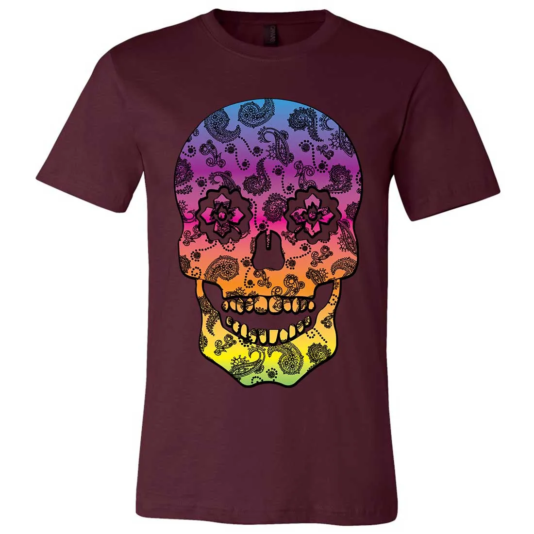 Neon Paisley Print Sugar Skull Asst Colors Mens Fitted Tee