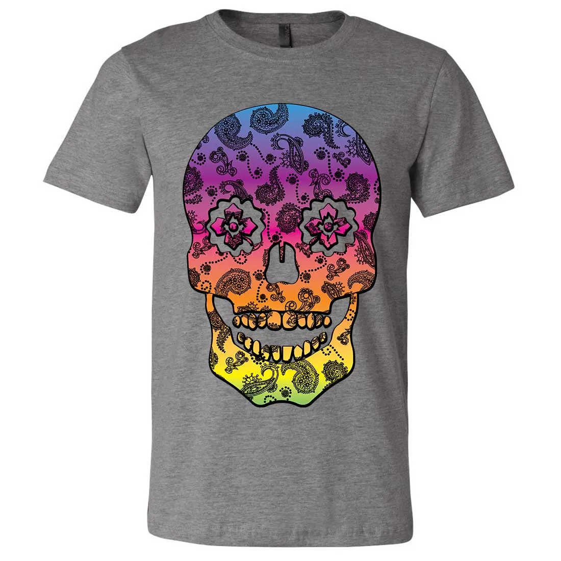 Neon Paisley Print Sugar Skull Asst Colors Mens Fitted Tee