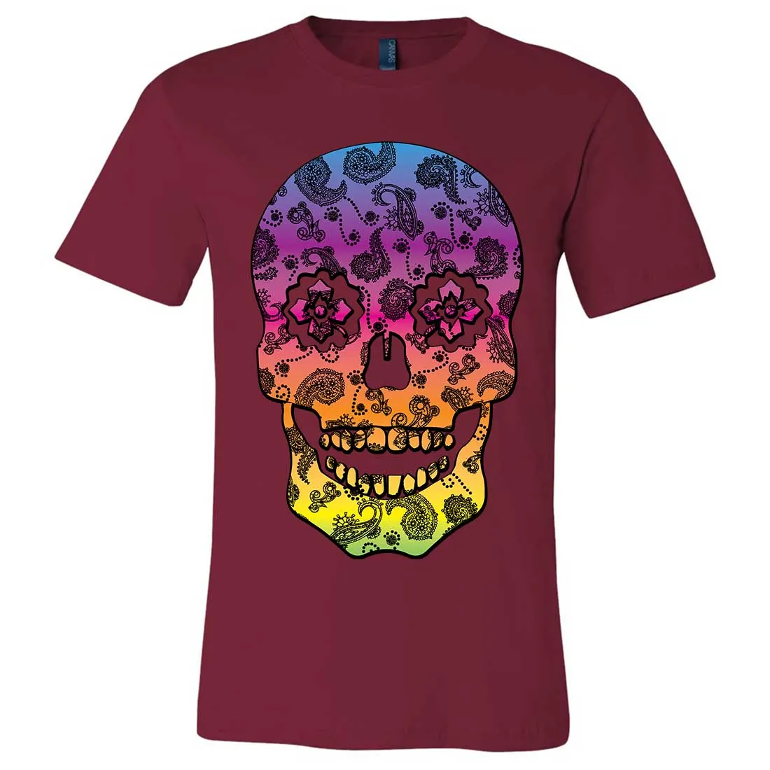 Neon Paisley Print Sugar Skull Asst Colors Mens Fitted Tee