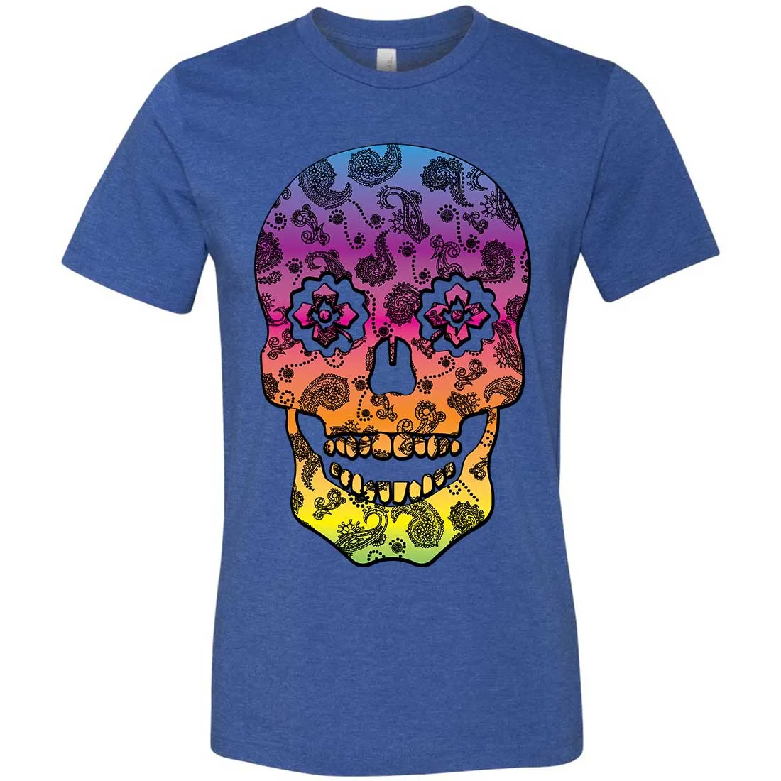 Neon Paisley Print Sugar Skull Asst Colors Mens Fitted Tee