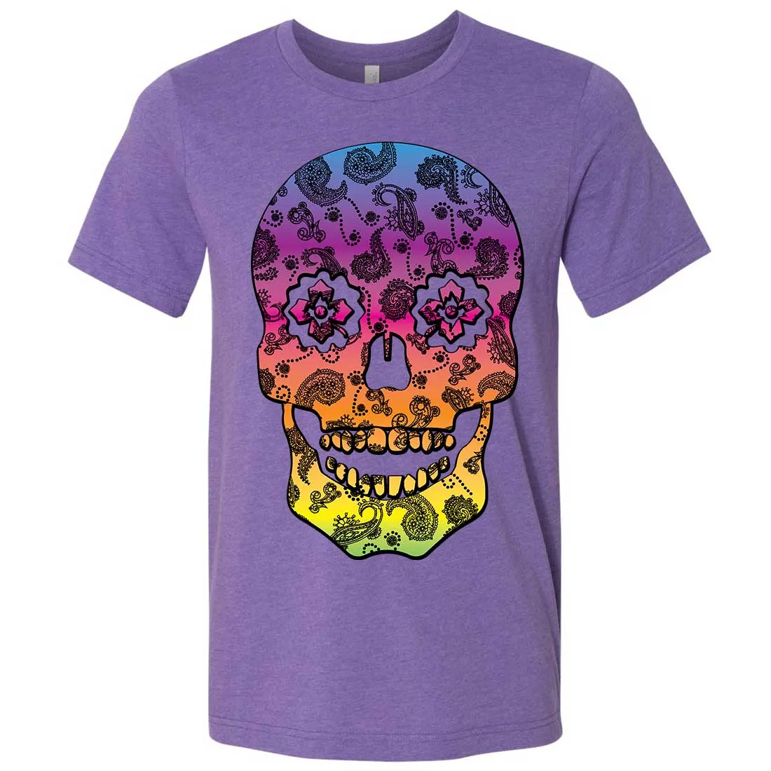 Neon Paisley Print Sugar Skull Asst Colors Mens Fitted Tee