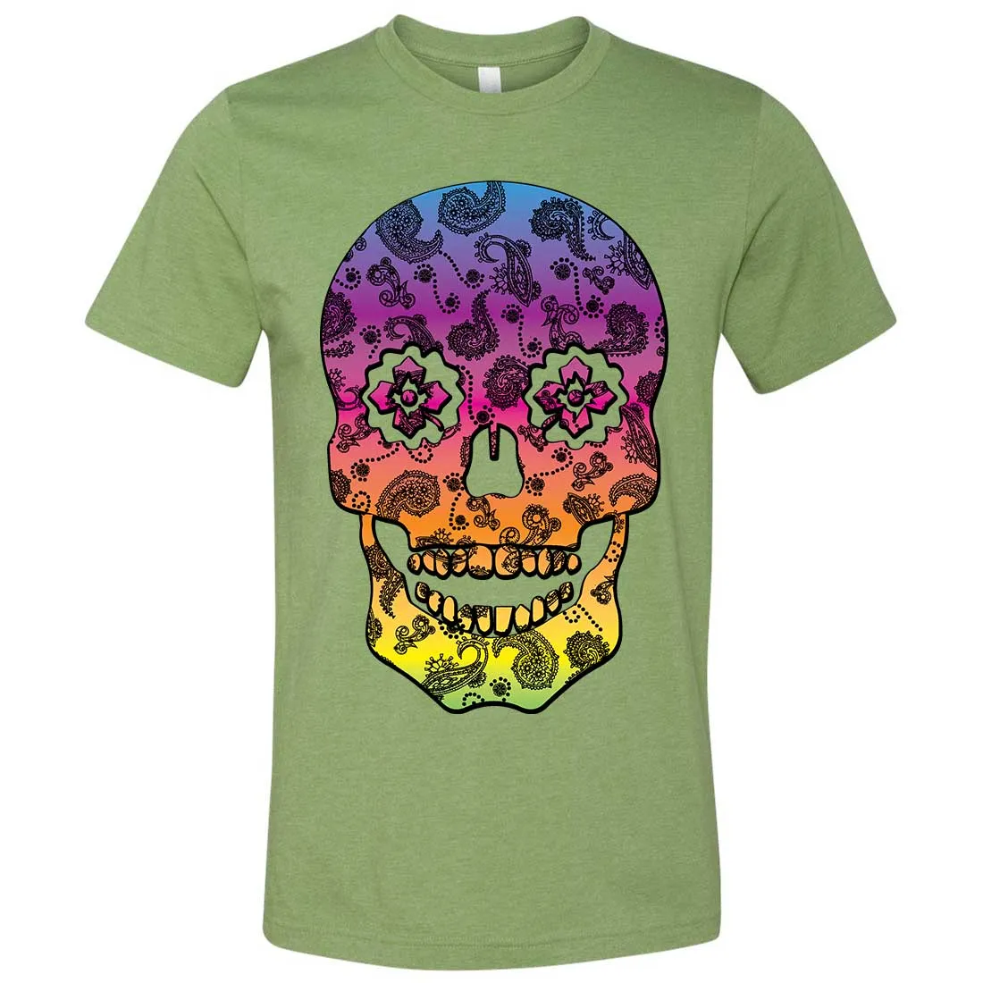 Neon Paisley Print Sugar Skull Asst Colors Mens Fitted Tee