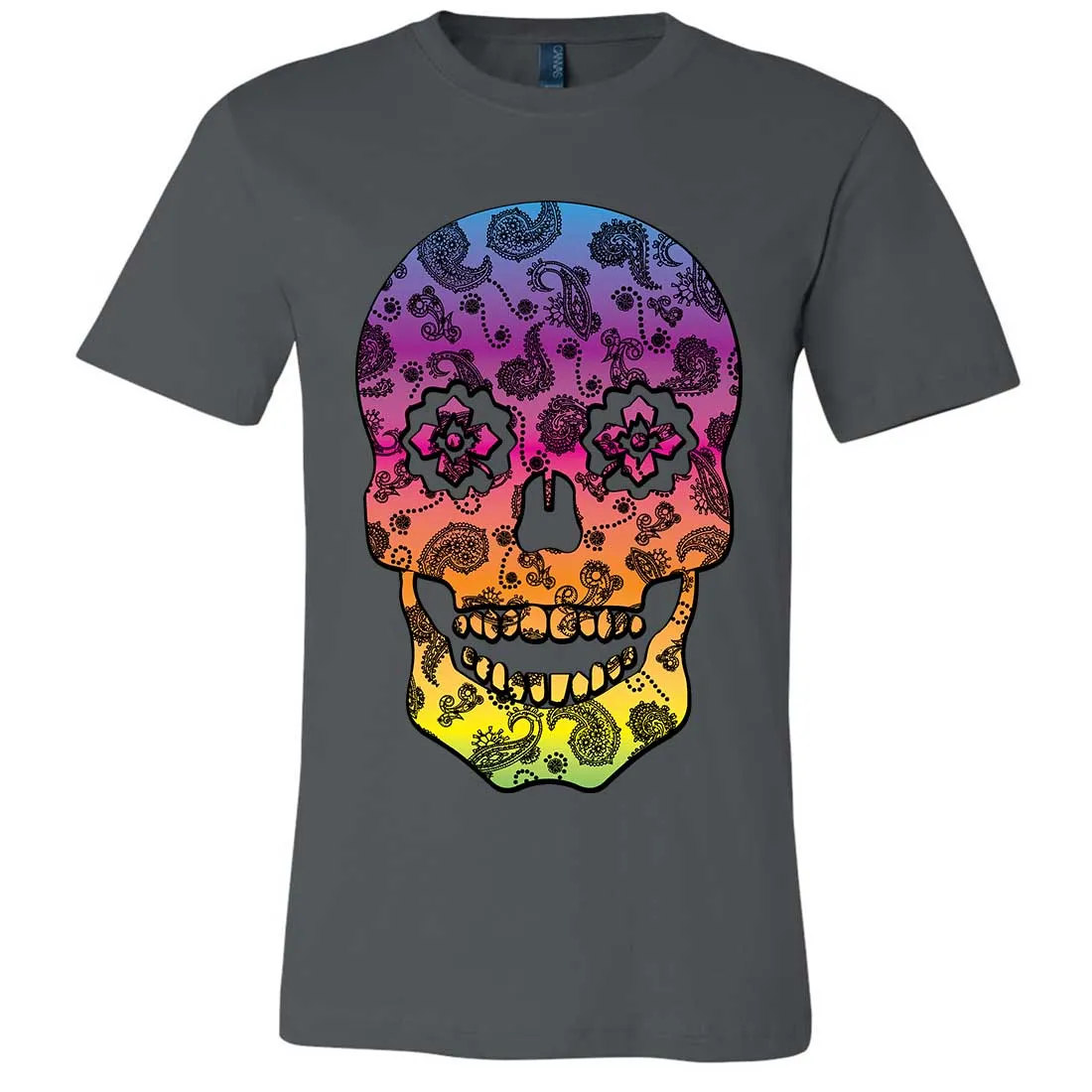 Neon Paisley Print Sugar Skull Asst Colors Mens Fitted Tee