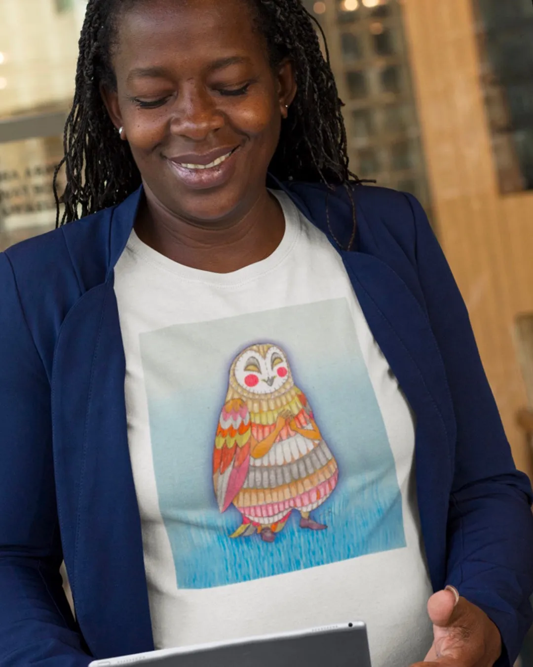 Owl Lady Unisex Jersey Short Sleeve Tee - Designed by Sadie Rothenberg (White or Cream)