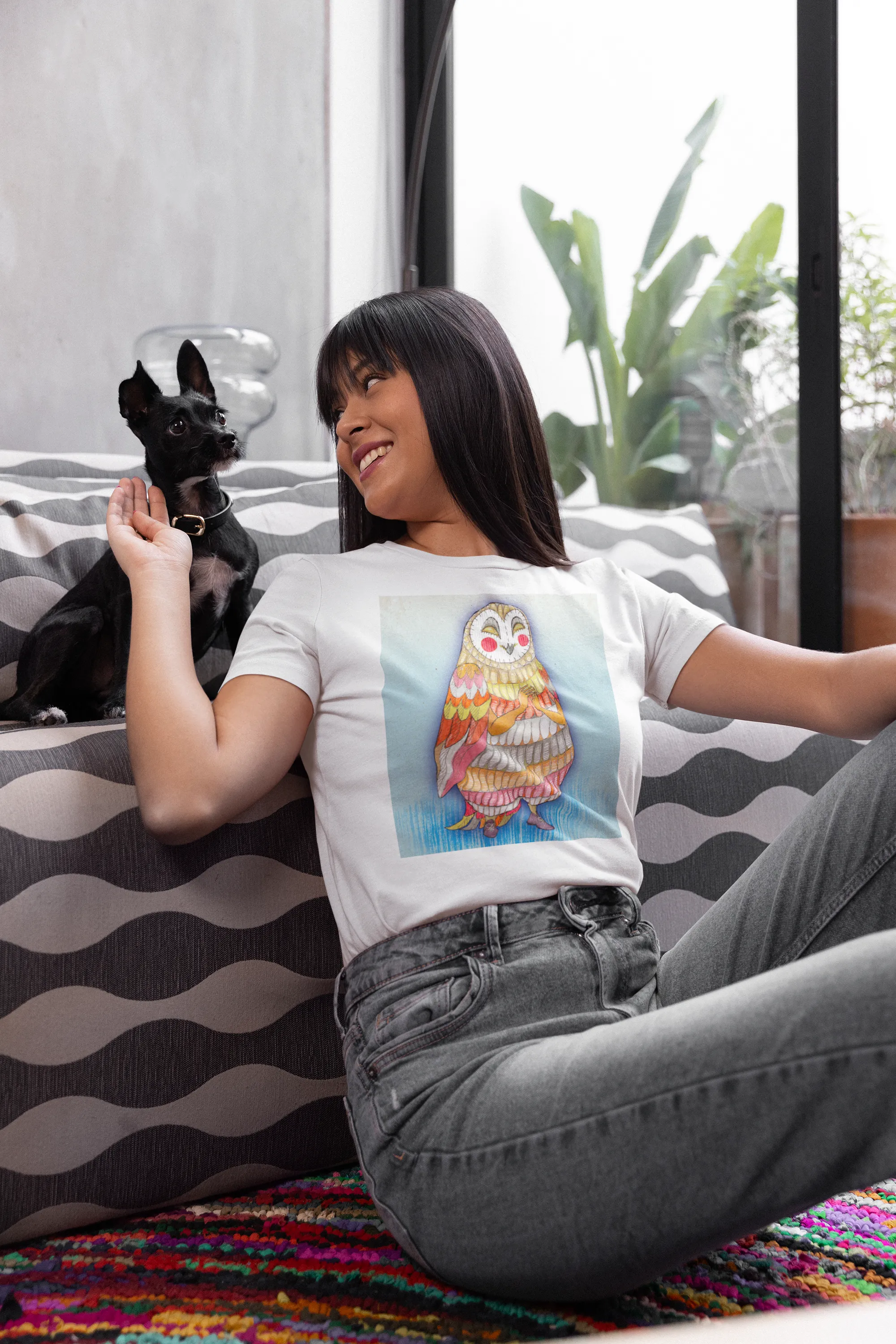 Owl Lady Unisex Jersey Short Sleeve Tee - Designed by Sadie Rothenberg (White or Cream)