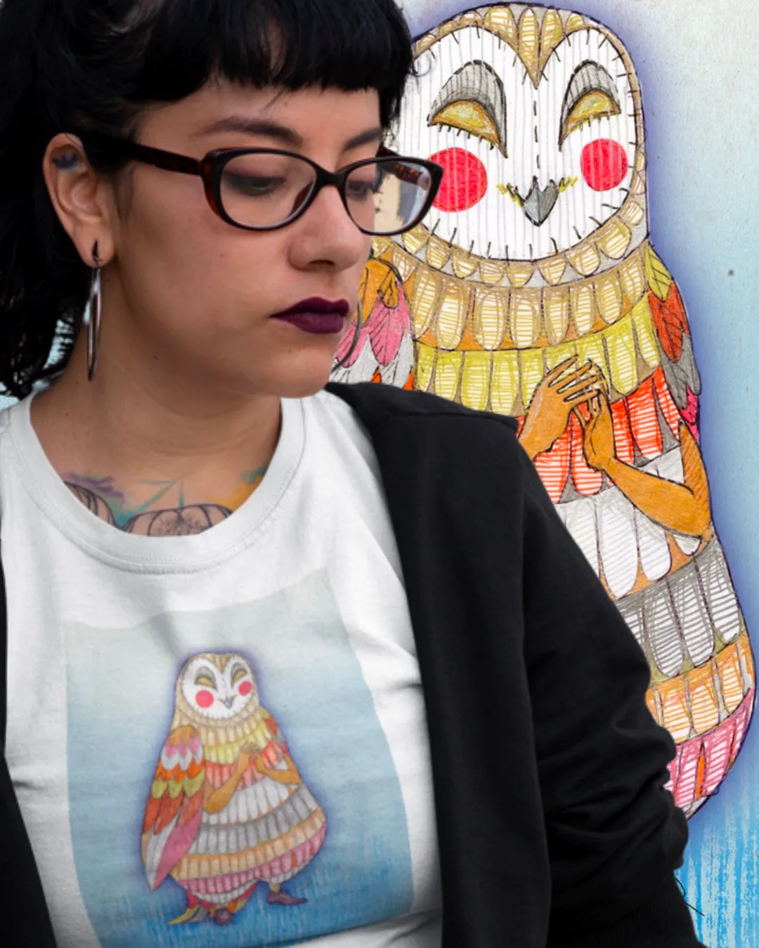 Owl Lady Unisex Jersey Short Sleeve Tee - Designed by Sadie Rothenberg (White or Cream)