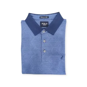 Polo Men's Long Sleeve Double Mercerised Jacquard Golfer Blue
