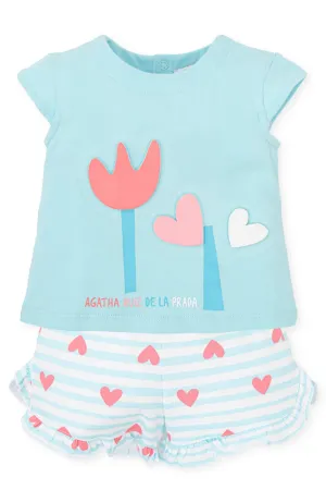 "Lena" Aquamarine Top & Striped Shorts