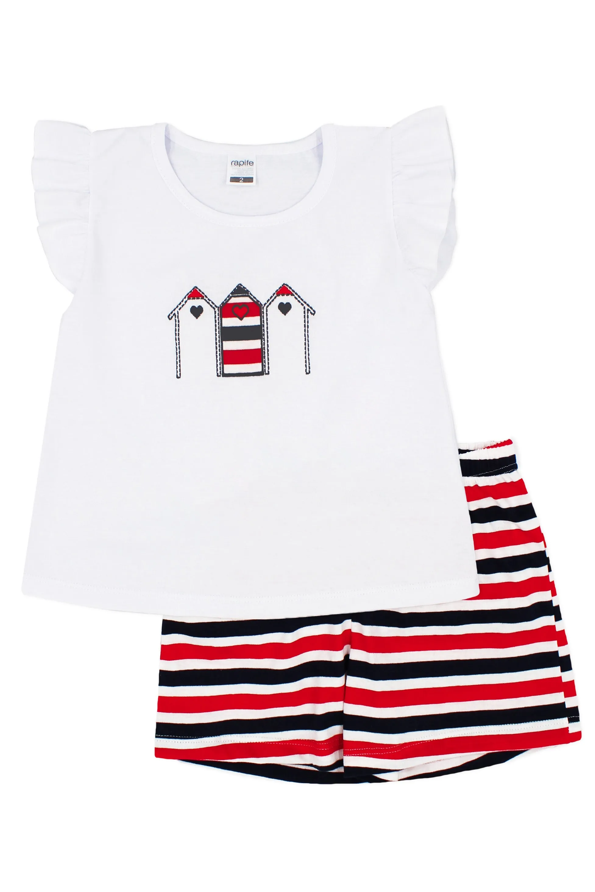"Silvana" Red & Navy Stripe Blouse & Shorts