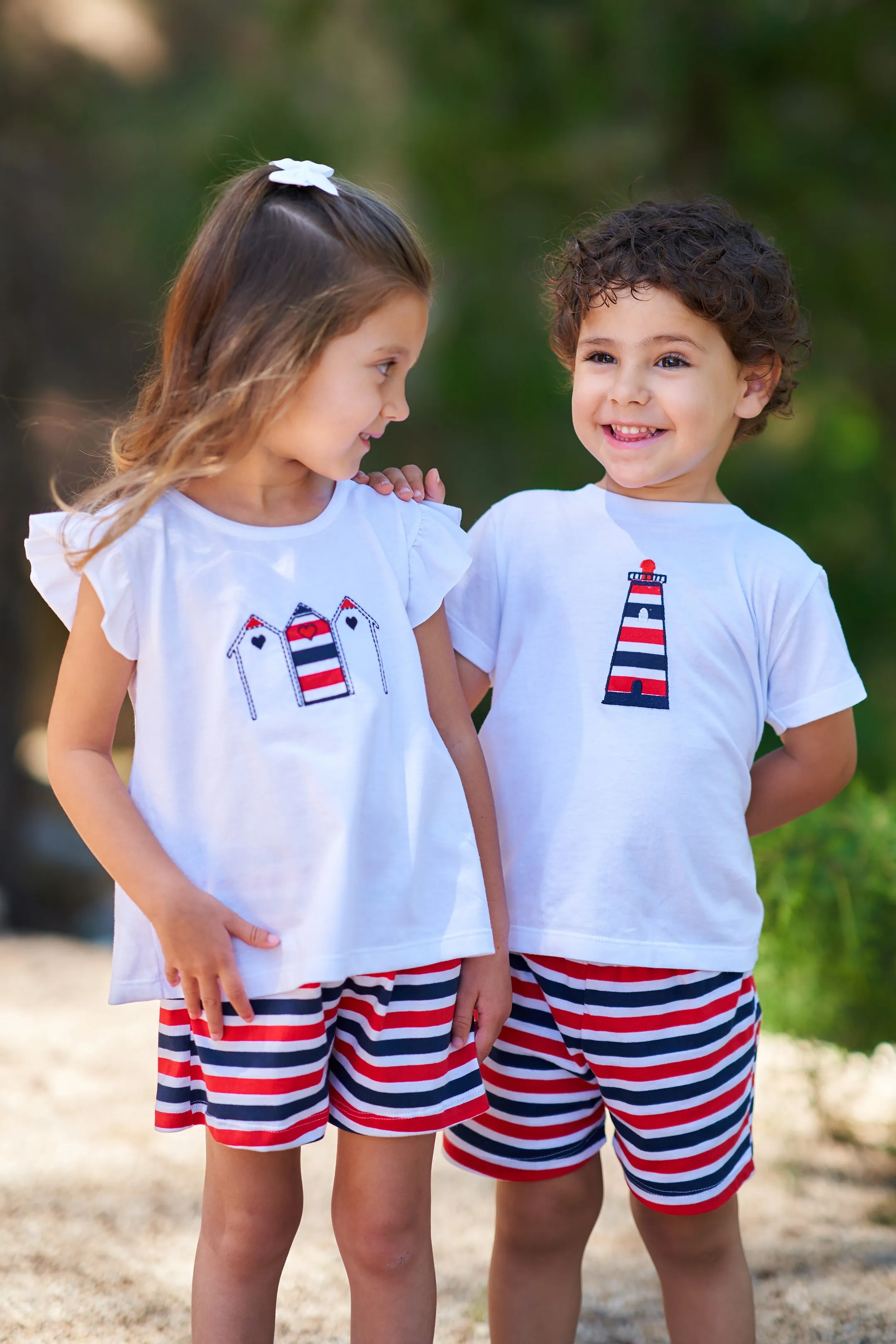 "Silvana" Red & Navy Stripe Blouse & Shorts