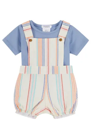 "Zane" Dusky Blue Top & Striped Dungaree