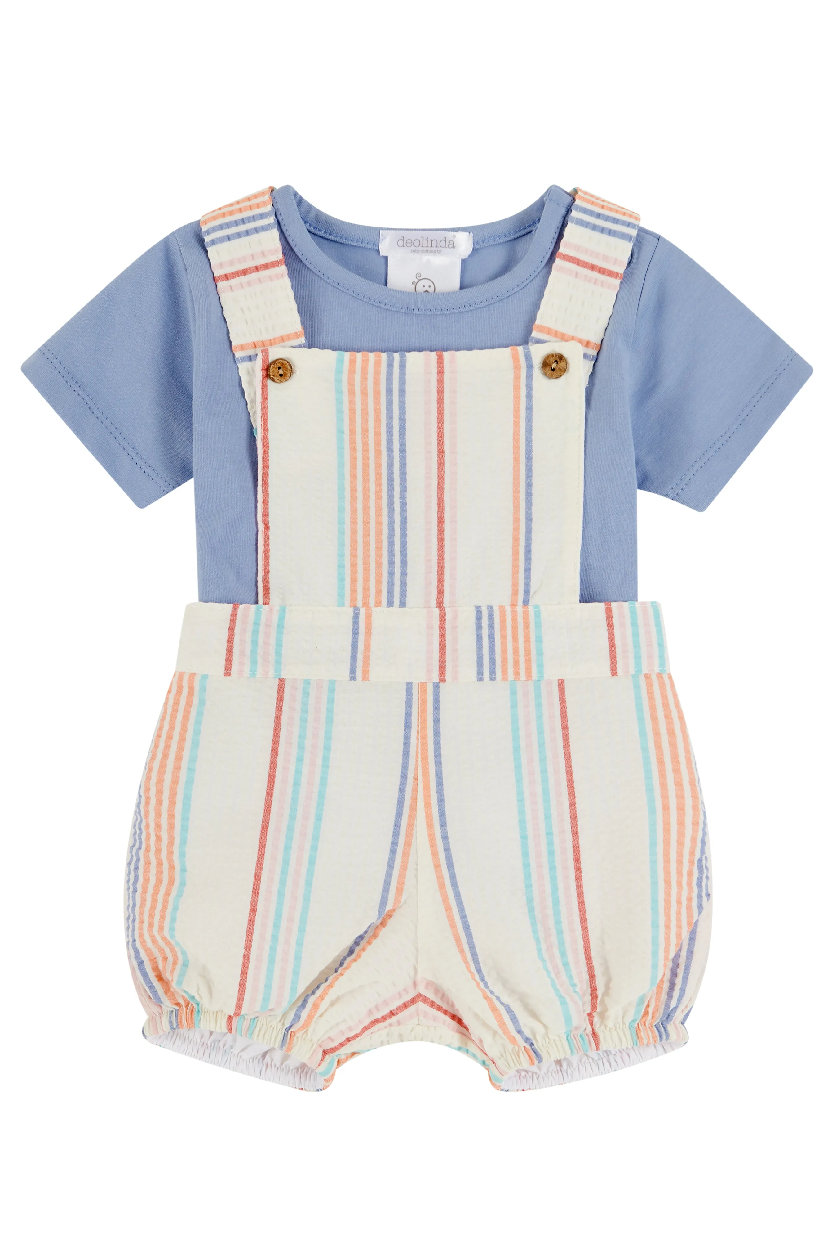 "Zane" Dusky Blue Top & Striped Dungaree