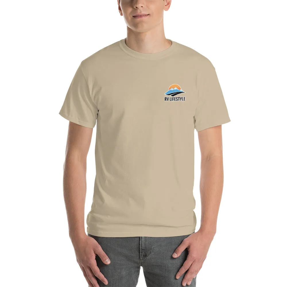 RV Lifestyle on the Front and 330 Rule on the Back! Men and Women Short-Sleeve T-Shirt - White, Black, Navy, Sand, Ash