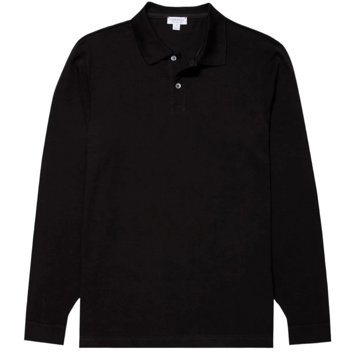 Sunspel Long Sleeve Piqué Polo Shirt Black