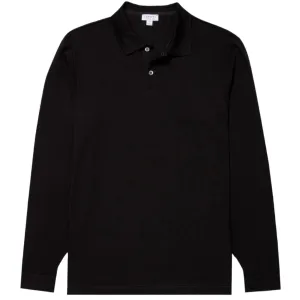 Sunspel Long Sleeve Piqué Polo Shirt Black